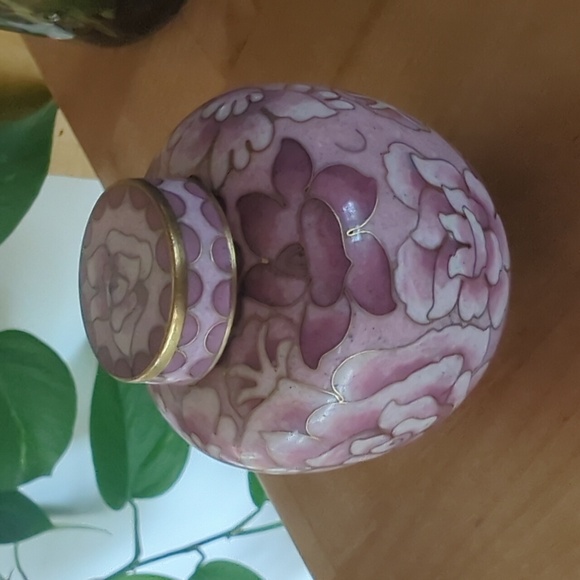 Vintage Pink Floral Cloisonné Vase/Jar - Picture 4 of 17
